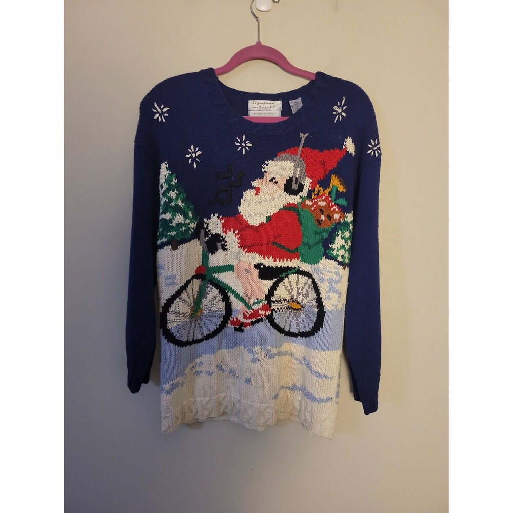 Northern Isles Hand Knitted Xmas Sweater Sz M Santa Festive Holiday